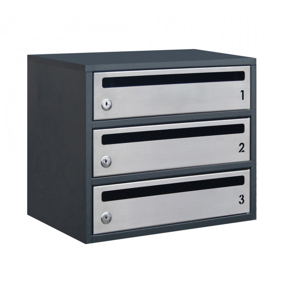 Mailbox for 3 apartments anthracite (E2-F stainless steel)