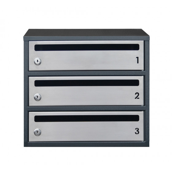 Mailbox for 3 apartments anthracite (E2-F stainless steel)