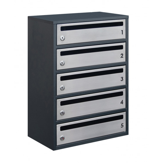 Mailbox for 5 apartments anthracite (E1-F stainless steel)
