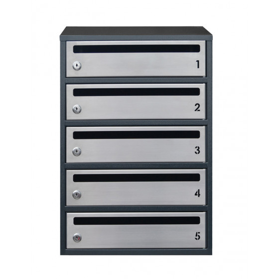 Mailbox for 5 apartments anthracite (E1-F stainless steel)