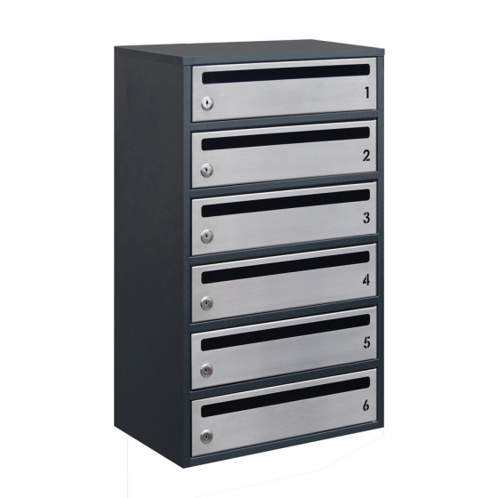 Mailbox for 6 apartments anthracite (E2-F stainless steel)