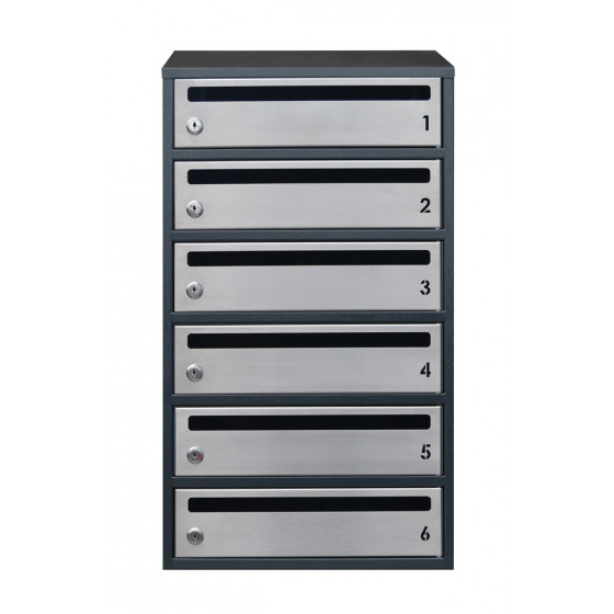 Mailbox for 6 apartments anthracite (E2-F stainless steel)