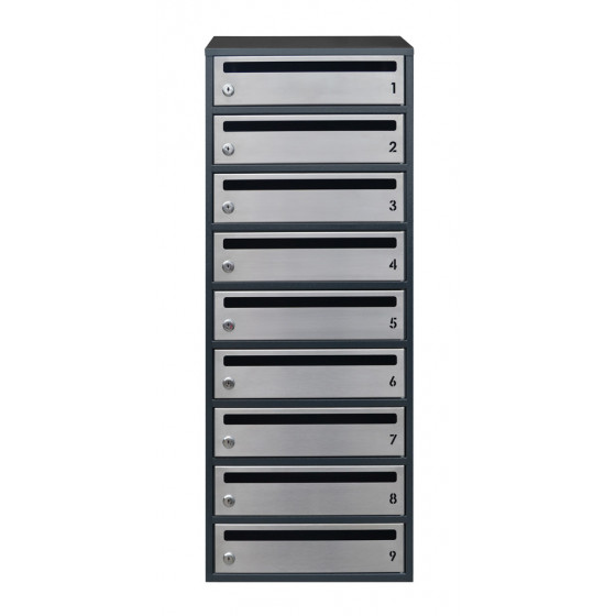 Mailbox for 9 apartments anthracite (E2-F stainless steel)