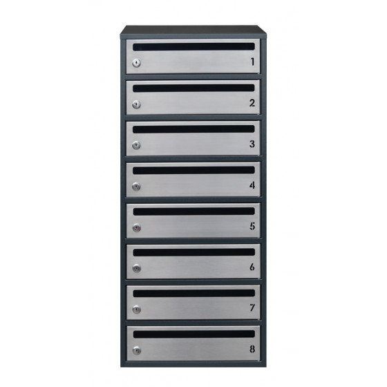 Mailbox for 8 apartments anthracite (E2-F stainless steel)
