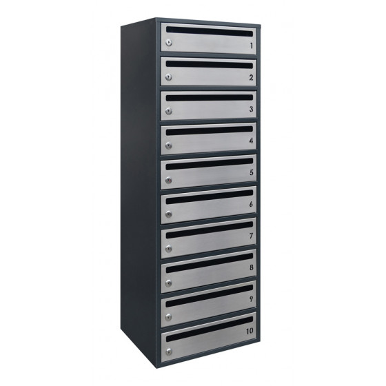 Mailbox for 10 apartments anthracite (E2-F stainless steel)