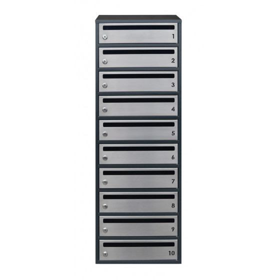 Mailbox for 10 apartments anthracite (E2-F stainless steel)