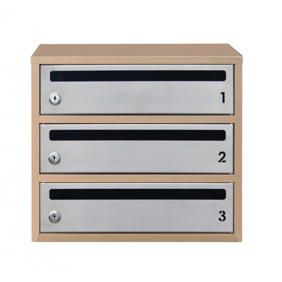 Mailbox for 3 apartments beige (E2-F stainless steel)