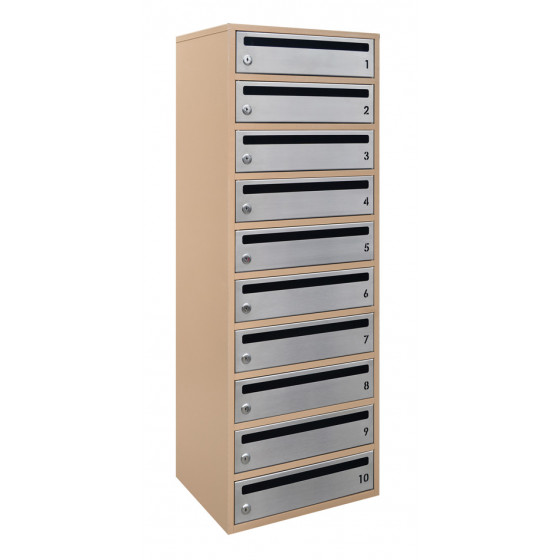 Mailbox for 10 apartments beige (E2-F stainless steel)