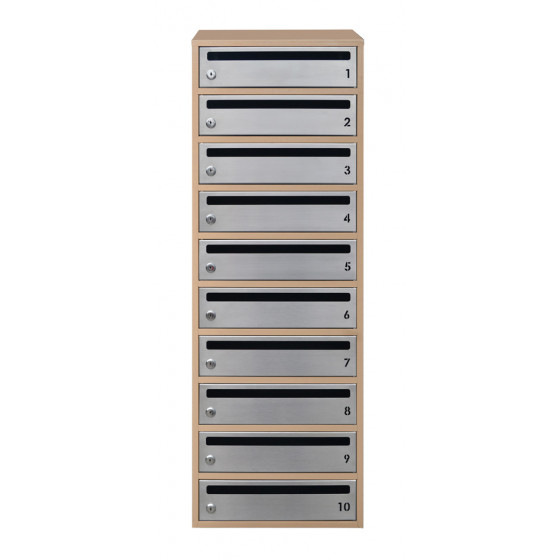 Mailbox for 10 apartments beige (E2-F stainless steel)