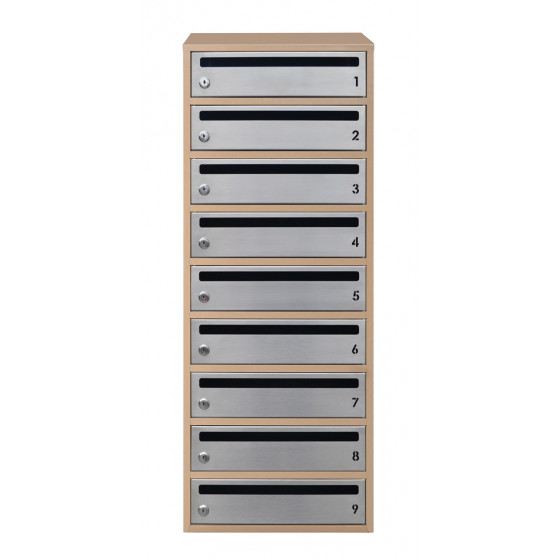 Mailbox for 9 apartments beige (E2-F stainless steel)