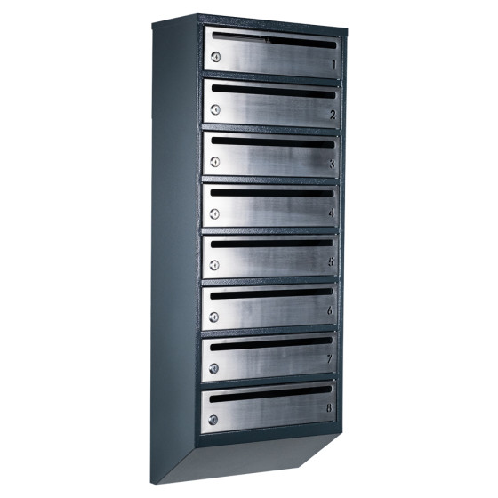 Mailbox for 8 apartments anthracite (E1-F stainless steel)