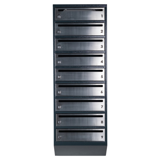 Mailbox for 9 apartments anthracite (E1-F stainless steel)