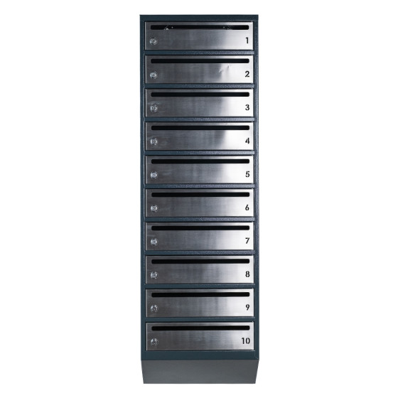 Mailbox for 10 apartments anthracite (E1-F stainless steel)