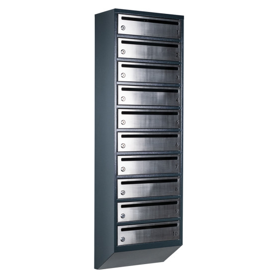 Mailbox for 10 apartments anthracite (E1-F stainless steel)