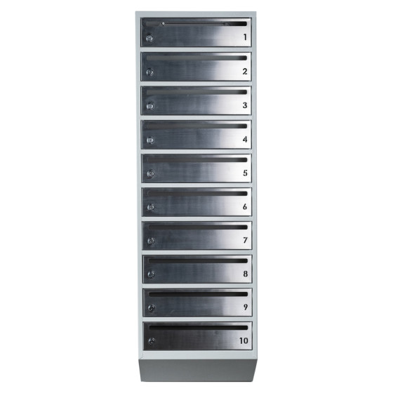 Mailbox for 10 apartments gray (E1-F stainless steel)