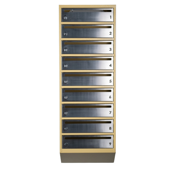 Mailbox for 9 apartments beige (E1-F stainless steel)