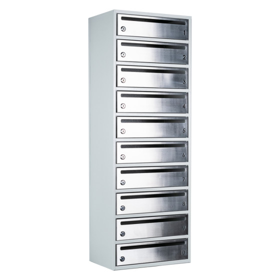 Mailbox for 10 apartments gray (E2-F stainless steel)