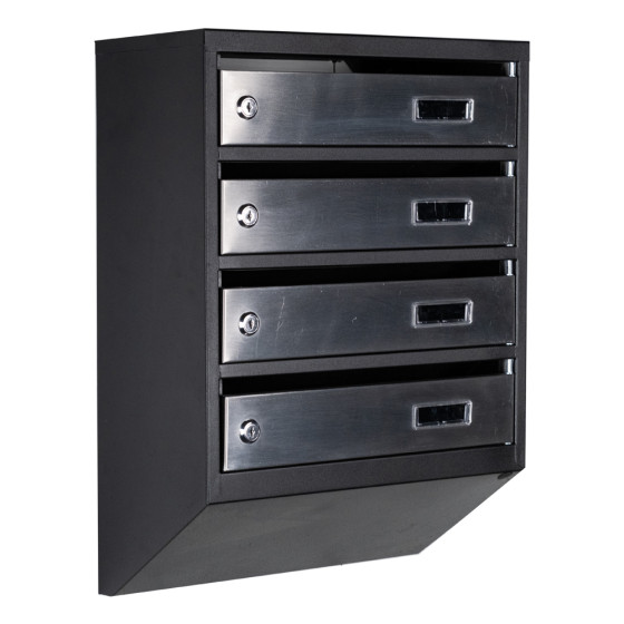 Mailbox for 4 apartments (YP-04-A black stainless steel)