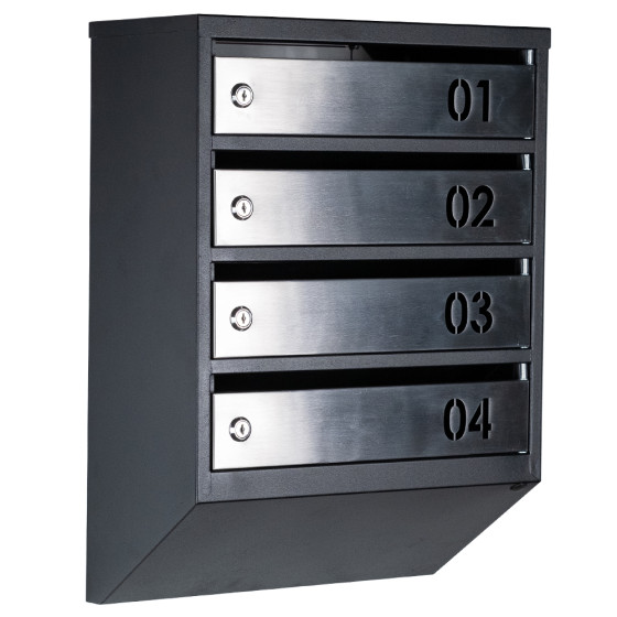Mailbox for 4 apartments (YP-04-B black stainless steel)