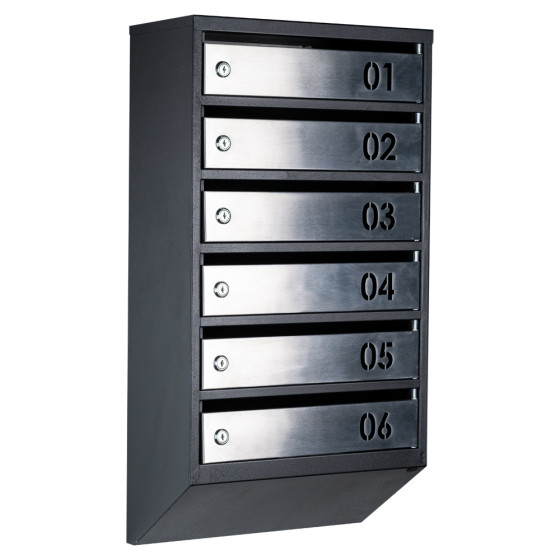 Mailbox for 6 apartments (YP-06-B black stainless steel)