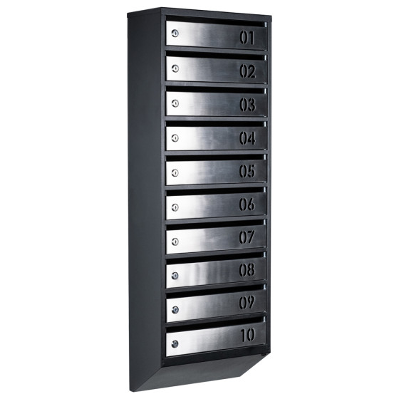 Mailbox for 10 apartments (YP-10-B black stainless steel)
