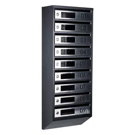 Mailbox for 9 apartments (YP-09-D black stainless steel)